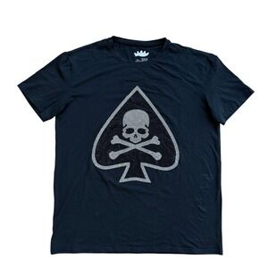 Heads or Tails Mens XL Black Rhinestone Skull Crossbones Ace of Spades T-Shirt